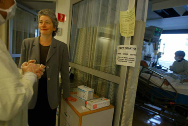 Lucinda outside of John's ICU room at Beth Israel (2/03)