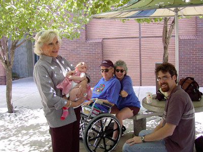 Mona, Elli, Trey, John and Lucinda outside rehab on Mother's Day 2003